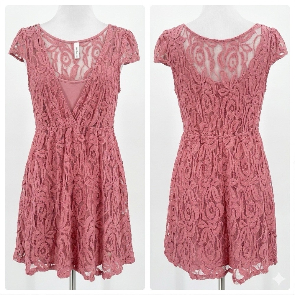 Ms Bella D‎ Dress Medium Pink Floral Lace Sheer Overlay Boho Festival Coachella